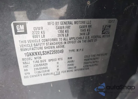 2017 GMC Acadia Denali from USA, damaged, VIN 1GKKNXLS3HZ268049
